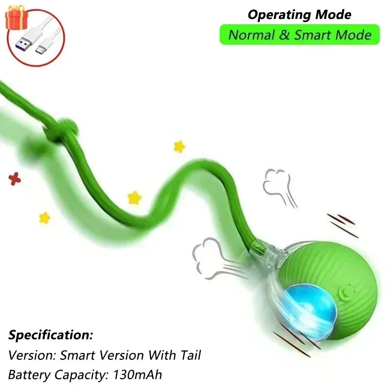 Cat interactive ball toy, automatic rolling ball with tail, rechargeable, pet smart interactive toy.