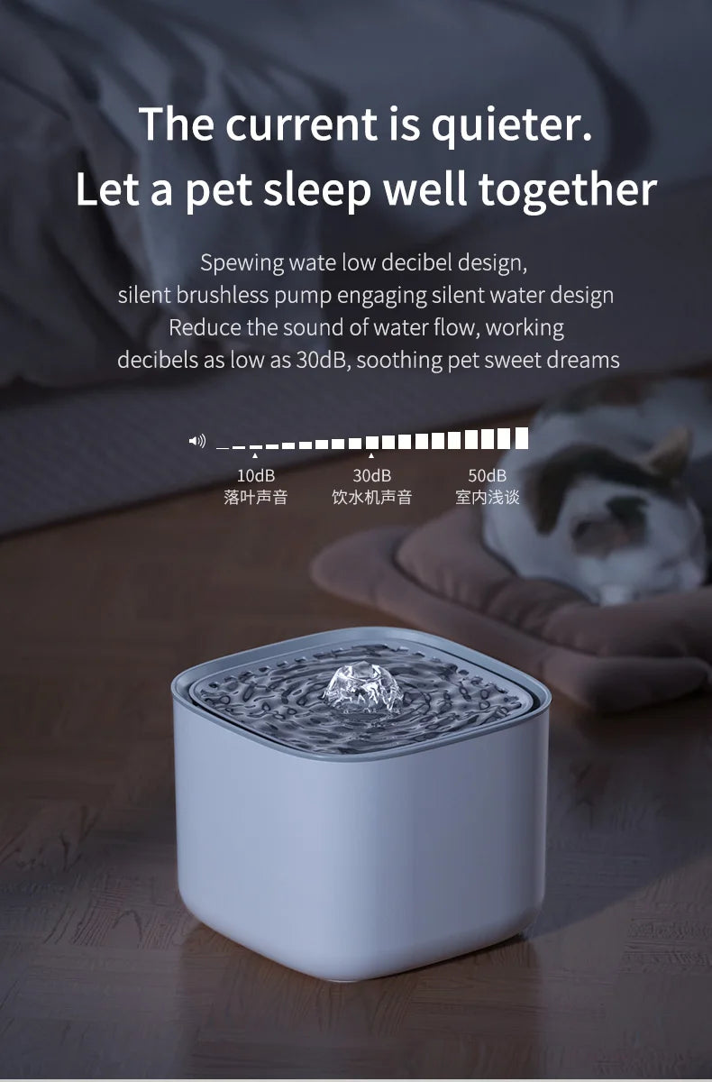 3L cat water fountain, auto recirculate through filter, large capacity, USB electric electric connection, silent pump.