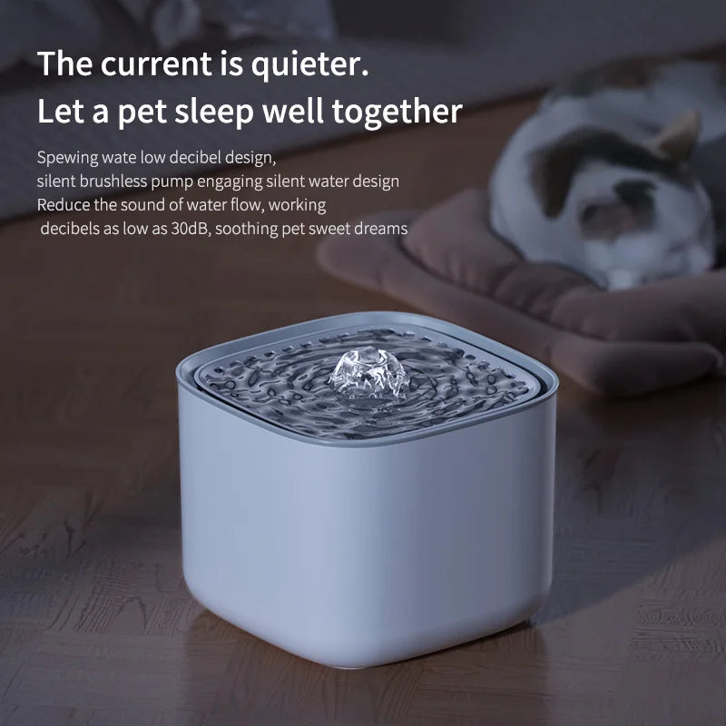 3L cat water fountain, auto recirculate through filter, large capacity, USB electric electric connection, silent pump.