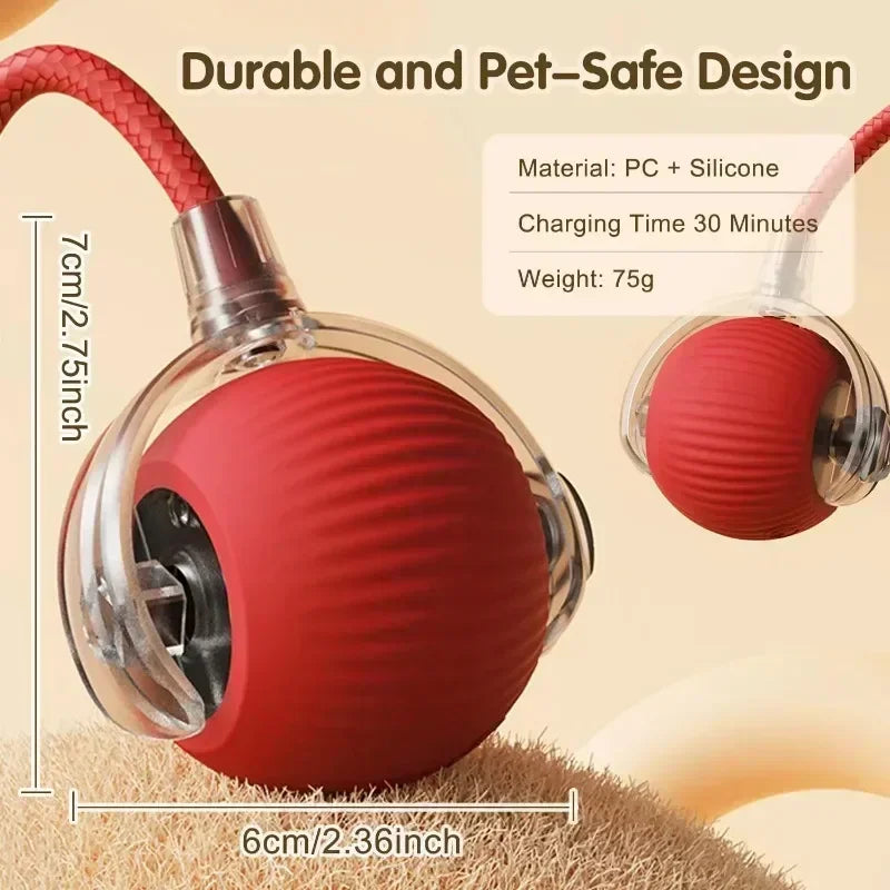 Cat interactive ball toy, automatic rolling ball with tail, rechargeable, pet smart interactive toy.