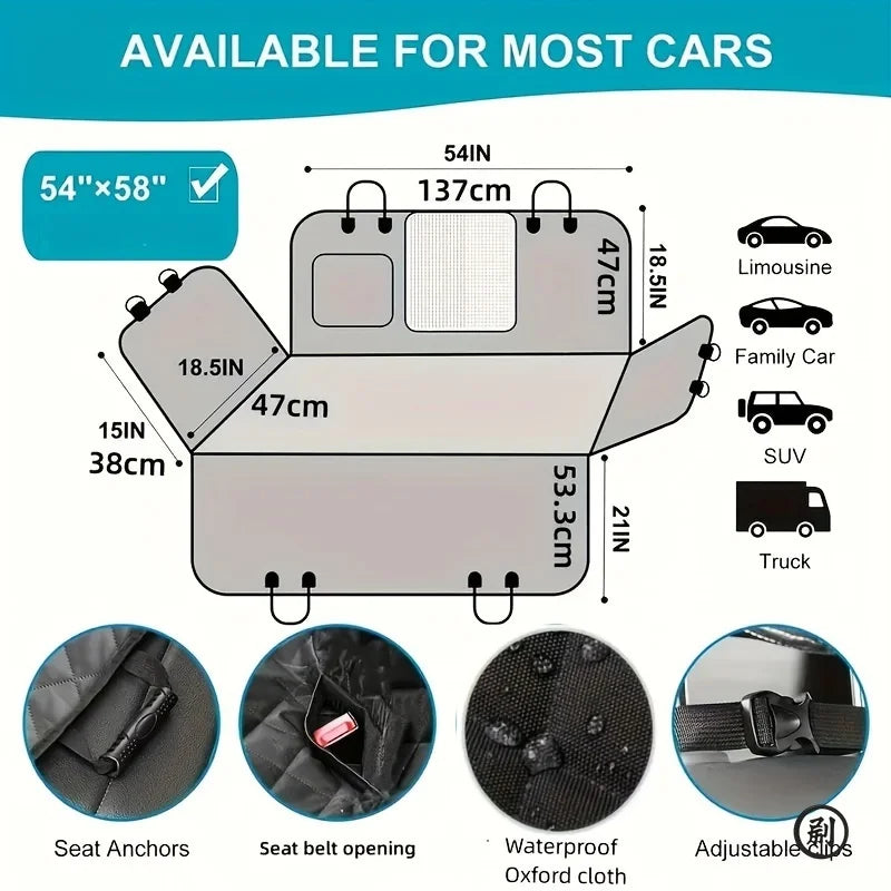 Car cushion for pets, ideal car seat cover, waterproof and scratch-resistant.