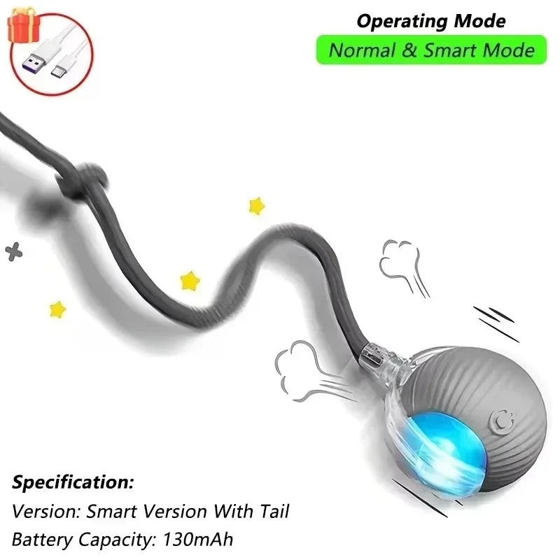 Cat interactive ball toy, automatic rolling ball with tail, rechargeable, pet smart interactive toy.