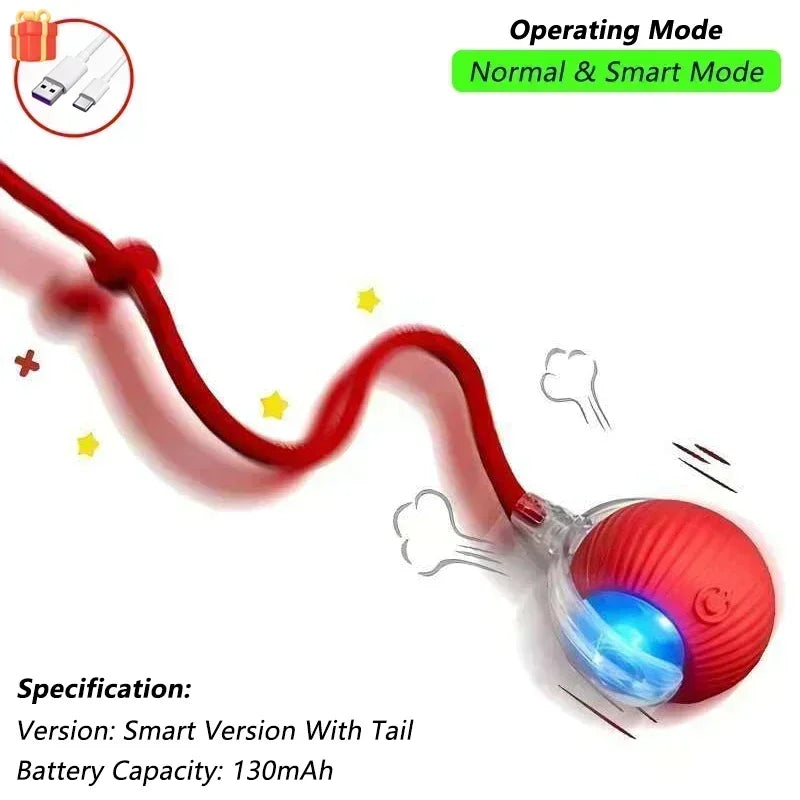 Cat interactive ball toy, automatic rolling ball with tail, rechargeable, pet smart interactive toy.