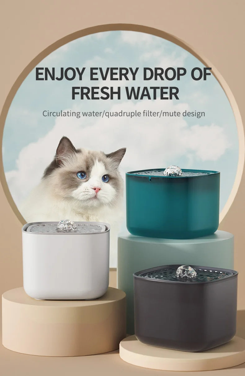 3L cat water fountain, auto recirculate through filter, large capacity, USB electric electric connection, silent pump.
