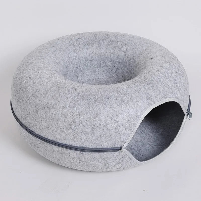 1pc Felt Tunnel Cat Nest With Kitten Window Cat Donut Tunnel Detachable Round Cat Bed All-season Cat Nest Washable Cat Bed